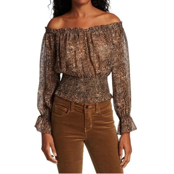 L'Agence Lilia Off the Shoulder Animal Print Top - Picture 1 of 11